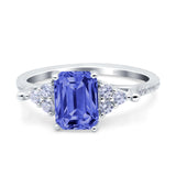 Art Deco Emerald Cut Wedding Bridal Ring Round Simulated Cubic Zirconia 925 Sterling Silver