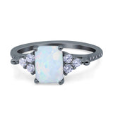 Art Deco Emerald Cut Wedding Bridal Ring Round Simulated Cubic Zirconia 925 Sterling Silver