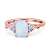 Art Deco Emerald Cut Wedding Bridal Ring Round Simulated Cubic Zirconia 925 Sterling Silver