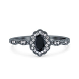 Halo Vintage Floral Art Deco Wedding Bridal Ring Oval Simulated Cubic Zirconia 925 Sterling Silver