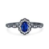 Halo Vintage Floral Art Deco Wedding Bridal Ring Oval Simulated Cubic Zirconia 925 Sterling Silver