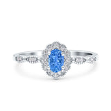 Halo Vintage Floral Art Deco Wedding Bridal Ring Oval Simulated Cubic Zirconia 925 Sterling Silver
