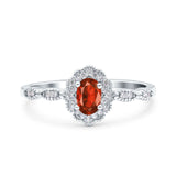 Halo Vintage Floral Art Deco Wedding Bridal Ring Oval Simulated Cubic Zirconia 925 Sterling Silver