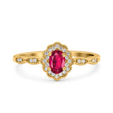 Halo Vintage Floral Art Deco Wedding Bridal Ring Oval Simulated Cubic Zirconia 925 Sterling Silver