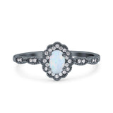 Halo Vintage Floral Art Deco Wedding Bridal Ring Oval Simulated Cubic Zirconia 925 Sterling Silver