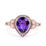 Halo Art Deco Wedding Pear Bridal Ring Marquise Round Simulated Cubic Zirconia 925 Sterling Silver