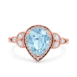 Halo Art Deco Wedding Pear Bridal Ring Marquise Round Simulated Cubic Zirconia 925 Sterling Silver