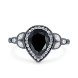 Halo Art Deco Wedding Pear Bridal Ring Marquise Round Simulated Cubic Zirconia 925 Sterling Silver