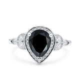 Halo Art Deco Wedding Pear Bridal Ring Marquise Round Simulated Cubic Zirconia 925 Sterling Silver