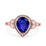 Halo Art Deco Wedding Pear Bridal Ring Marquise Round Simulated Cubic Zirconia 925 Sterling Silver