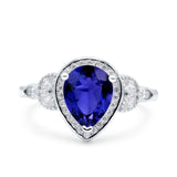 Halo Art Deco Wedding Pear Bridal Ring Marquise Round Simulated Cubic Zirconia 925 Sterling Silver