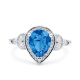 Halo Art Deco Wedding Pear Bridal Ring Marquise Round Simulated Cubic Zirconia 925 Sterling Silver