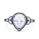 Halo Art Deco Wedding Pear Bridal Ring Marquise Round Simulated Cubic Zirconia 925 Sterling Silver