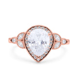 Halo Art Deco Wedding Pear Bridal Ring Marquise Round Simulated Cubic Zirconia 925 Sterling Silver