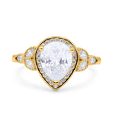 Halo Art Deco Wedding Pear Bridal Ring Marquise Round Simulated Cubic Zirconia 925 Sterling Silver