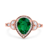 Halo Art Deco Wedding Pear Bridal Ring Marquise Round Simulated Cubic Zirconia 925 Sterling Silver