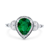 Halo Art Deco Wedding Pear Bridal Ring Marquise Round Simulated Cubic Zirconia 925 Sterling Silver