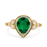 Halo Art Deco Wedding Pear Bridal Ring Marquise Round Simulated Cubic Zirconia 925 Sterling Silver