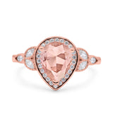 Halo Art Deco Wedding Pear Bridal Ring Marquise Round Simulated Cubic Zirconia 925 Sterling Silver