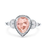Halo Art Deco Wedding Pear Bridal Ring Marquise Round Simulated Cubic Zirconia 925 Sterling Silver