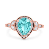 Halo Art Deco Wedding Pear Bridal Ring Marquise Round Simulated Cubic Zirconia 925 Sterling Silver