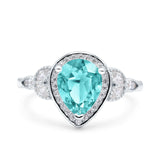 Halo Art Deco Wedding Pear Bridal Ring Marquise Round Simulated Cubic Zirconia 925 Sterling Silver