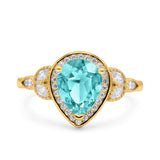 Halo Art Deco Wedding Pear Bridal Ring Marquise Round Simulated Cubic Zirconia 925 Sterling Silver