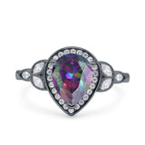 Halo Art Deco Wedding Pear Bridal Ring Marquise Round Simulated Cubic Zirconia 925 Sterling Silver