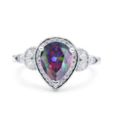 Halo Art Deco Wedding Pear Bridal Ring Marquise Round Simulated Cubic Zirconia 925 Sterling Silver