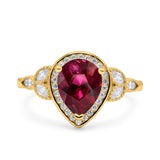 Halo Art Deco Wedding Pear Bridal Ring Marquise Round Simulated Cubic Zirconia 925 Sterling Silver