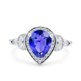 Halo Art Deco Wedding Pear Bridal Ring Marquise Round Simulated Cubic Zirconia 925 Sterling Silver