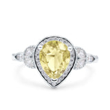 Halo Art Deco Wedding Pear Bridal Ring Marquise Round Simulated Cubic Zirconia 925 Sterling Silver