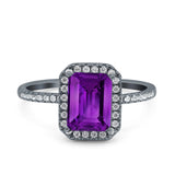 Emerald Cut Art Deco Halo Wedding Bridal Engagement Ring Round Simulated Cubic Zirconia 925 Sterling Silver