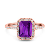 Emerald Cut Art Deco Halo Wedding Bridal Engagement Ring Round Simulated Cubic Zirconia 925 Sterling Silver