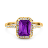 Emerald Cut Art Deco Halo Wedding Bridal Engagement Ring Round Simulated Cubic Zirconia 925 Sterling Silver