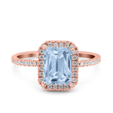 Emerald Cut Art Deco Halo Wedding Bridal Engagement Ring Round Simulated Cubic Zirconia 925 Sterling Silver