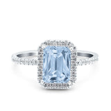 Emerald Cut Art Deco Halo Wedding Bridal Engagement Ring Round Simulated Cubic Zirconia 925 Sterling Silver