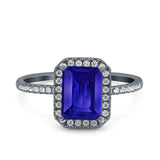Emerald Cut Art Deco Halo Wedding Bridal Engagement Ring Round Simulated Cubic Zirconia 925 Sterling Silver