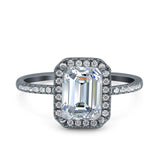 Emerald Cut Art Deco Halo Wedding Bridal Engagement Ring Round Simulated Cubic Zirconia 925 Sterling Silver