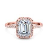 Emerald Cut Art Deco Halo Wedding Bridal Engagement Ring Round Simulated Cubic Zirconia 925 Sterling Silver