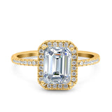 Emerald Cut Art Deco Halo Wedding Bridal Engagement Ring Round Simulated Cubic Zirconia 925 Sterling Silver