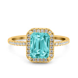 Emerald Cut Art Deco Halo Wedding Bridal Engagement Ring Round Simulated Cubic Zirconia 925 Sterling Silver