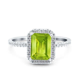 Emerald Cut Art Deco Halo Wedding Bridal Engagement Ring Round Simulated Cubic Zirconia 925 Sterling Silver