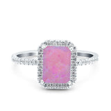 Emerald Cut Art Deco Halo Wedding Bridal Engagement Ring Round Simulated Cubic Zirconia 925 Sterling Silver