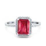 Emerald Cut Art Deco Halo Wedding Bridal Engagement Ring Round Simulated Cubic Zirconia 925 Sterling Silver