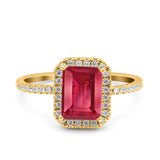 Emerald Cut Art Deco Halo Wedding Bridal Engagement Ring Round Simulated Cubic Zirconia 925 Sterling Silver