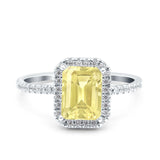 Emerald Cut Art Deco Halo Wedding Bridal Engagement Ring Round Simulated Cubic Zirconia 925 Sterling Silver