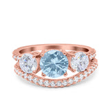 Three Stone Art Deco Wedding Bridal Ring Band Round Simulated Cubic Zirconia 925 Sterling Silver