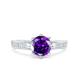 Art Deco Wedding Engagement Bridal Ring Round Simulated Cubic Zirconia 925 Sterling Silver