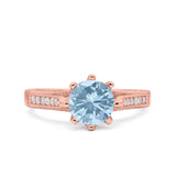 Art Deco Wedding Engagement Bridal Ring Round Simulated Cubic Zirconia 925 Sterling Silver